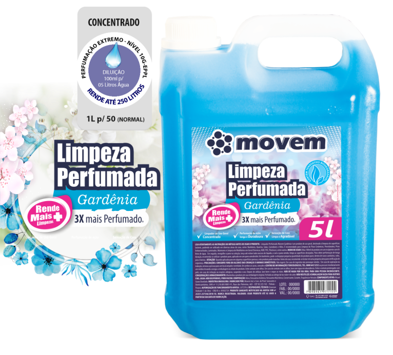 1049 - Limpador Ultra Perfumado Gardênia Movem 05 Litros - PNG