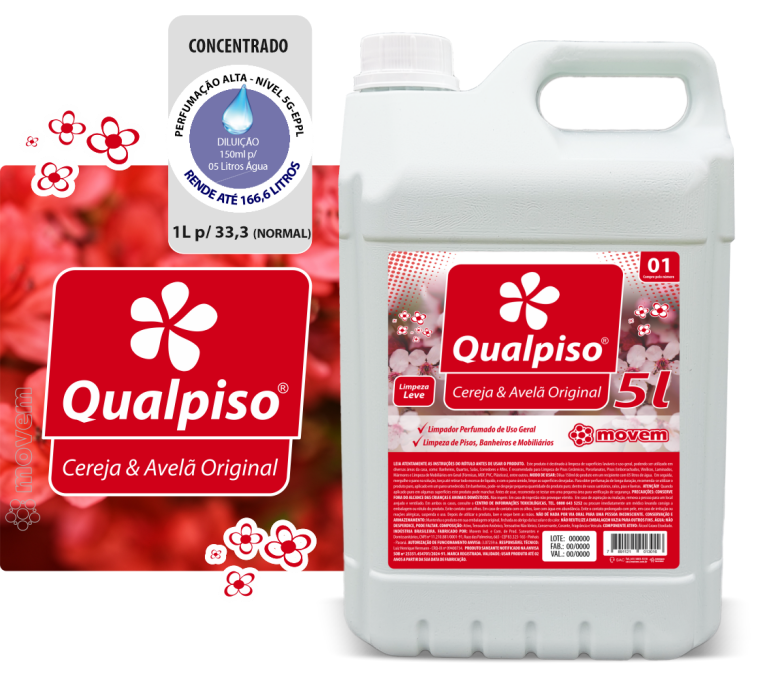 1301 - Limpador Perfumado Qualpiso Movem Cereja & Avelã 05 Litros - PNG